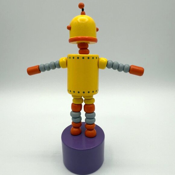 Vintage Lot Wooden Push Puppet Toy Robot Retro Articulated Figure Collectible - Picture 13 of 13